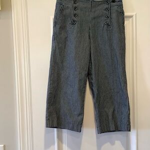 Larry Levine Sport Blue and White Striped Capri Pants Size 6 Button Up Cotton